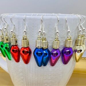 Chrome light bulb Christmas earrings plated Sterling Silver earring hooks